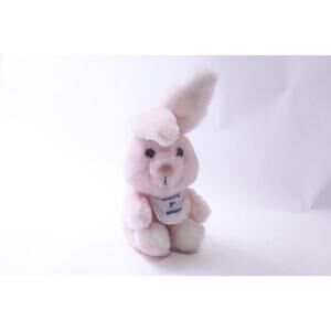 1980s Dakin, Baby's 1st Bunny, Pink Plush Rabbit wearing White Bib and a Diaper